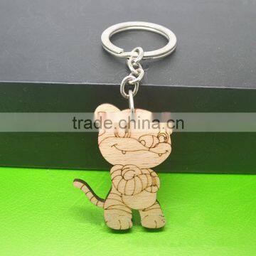 Cartoon Tiger Wood Keychain Characteristic Wood Carving Crafts