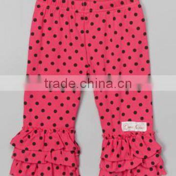 three layers ruffle rose red polka dot girls long pants wholesale children's boutique pants for fall