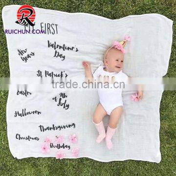 square cotton muslin swaddle blanket 2 layers logo for children