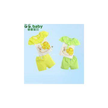 2015 100%Cotton Character Summer Baby Sets Green Yellow 2pcs Newborn Set Shirt+Shorts Baby Boy Girl Clothes Suits For0-18M Babies