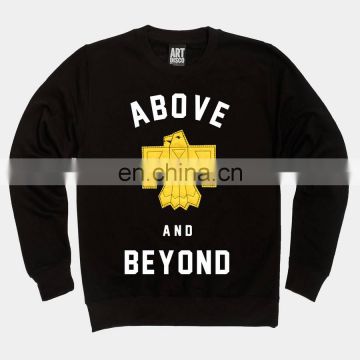 black crewneck sweatshirt with yellow felt embroidered eagle patch