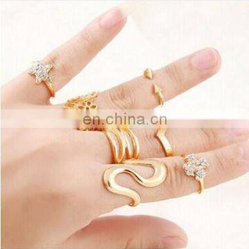 7PCS/Set Fashion Women Gold Hollow Flower Star Rhinestone Ring Sets