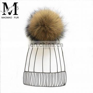 Winter Fur Knitted Hat Pompoms / Hat Accessory Genuine Raccoon Fur Pom Pom