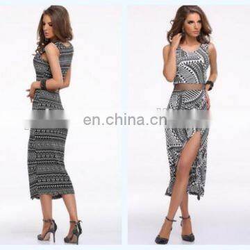 Latex cut side 2 pieces printting dresses