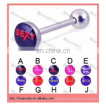 stainless steel logo tongue barbell in epoxy body piercing jewelry rings