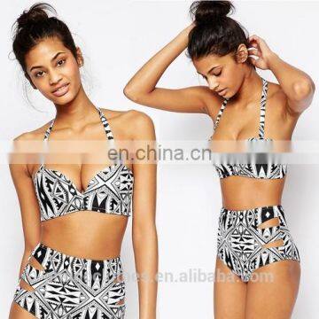 patter halter pushed up swimsuit high waist swim wear plus size bikini