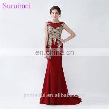 New Arrival Wind Red Burgundy Chiffon Evening Dresses With Gold Embroidery Beaded Mermaid Evening Gown Free Shipping