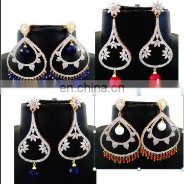 Party Wear CZ Earrings - American Diamond chandelier Earring - Wholesale Fashion Wear CZ Earrings - Bollywood Style Earrings