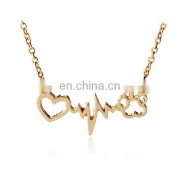 Fashion Love Heart Shape Necklace Rose Gold Silver Electrocardiogram Wave Necklace For Women Pendant Jewelry,