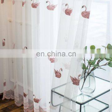 2020 new pink swan embroidery sheer curtain modern simple living room bedroom wholesale custom curtains with yarn