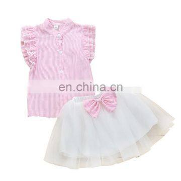 Sleeveless striped cotton frock in a princess mesh dress suit 2pcs beautiful Baby Girl boutique summer suit