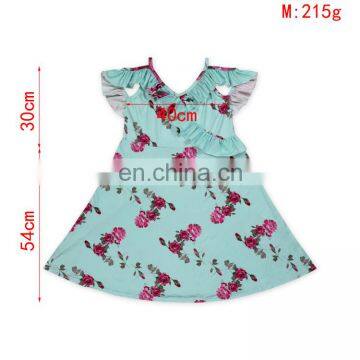 Casual Design A-line Summer Ruffles Cold Shoulder Floral Dress For Girls photo-3