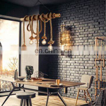 Retro Hemp Ropes Indoor Decorative Wooden Pendant Lamp photo-3