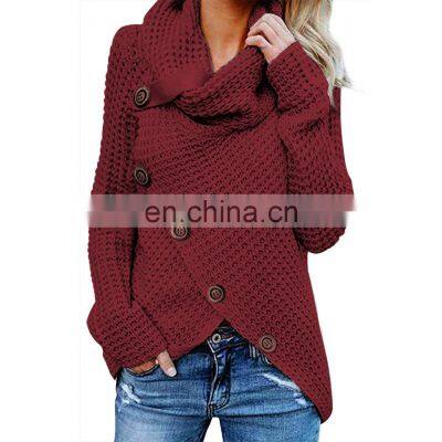 Custom OEM Winter Ladies, Heather Gray Buttoned Wrap Turtleneck Women Sweater/ photo-5