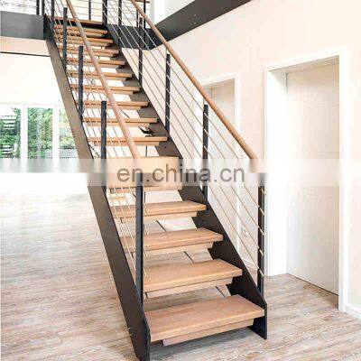 Modern Straight / L-shaped Staircase Steel Beam Indoor Wooden Stairs