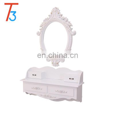 Home Hotel Classic Wall Makeup Mirror With Antique Mirrored Dressing Table Set