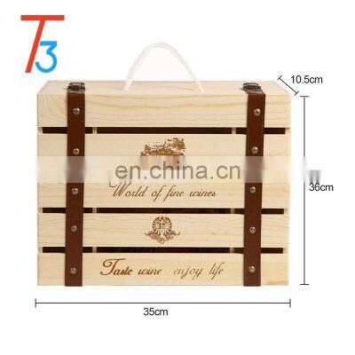 Pine Wooden Packaging Wine Crate Storage Gift Box photo-4