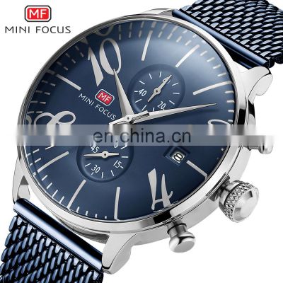 Mini Focus MF0135G Hot Selling Quartz Stainless Steel Mesh Strap Chrono Fashion Mens Luxury Watches