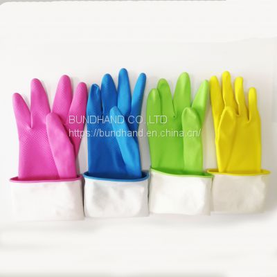 Latex Household Gloves Spray Flocklined Green Color