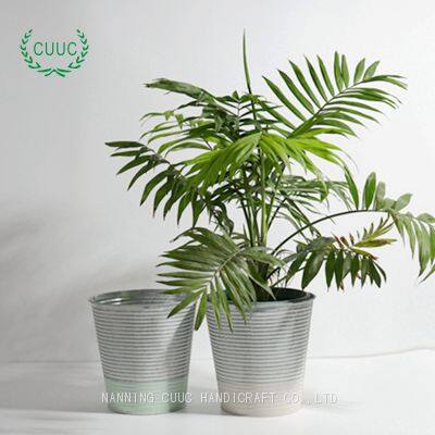 Ribbed Galvanised Zinc Garden Centre Container Planters Metal Bucket Tin Flower Pot photo-2