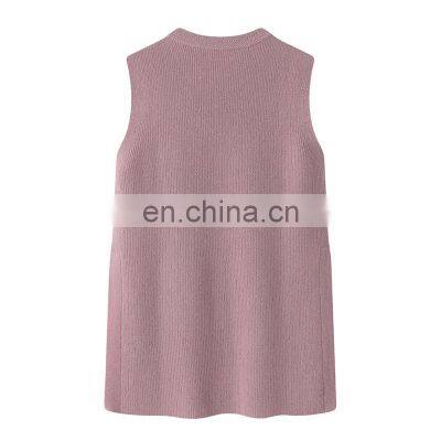 High Quality Custom Knit Pullover Crew Neck Cashmere Woolen Sweater Vest Casual Long Length Outer Wear Embroidered Back Solid photo-2