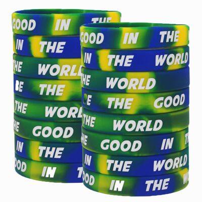 OEM in Stock Spread Kindness Worldwide Segment Printed Inspirational Words High Quality Water Proof Sports Silicone Bracelets