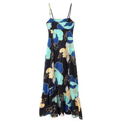 2025 summer personalized street style printed long skirt slim fit sexy suspender dress