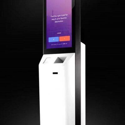 Самообслуживающийся терминал, многофункциональное все-в-одном устройство для банковских, государственных и медицинских услуг, включающее получение очередного номера, регистрацию, саморегистрацию, печать идентификационных карт, QR-кодов и социальных страховых карт, а также отпечатки пальцев