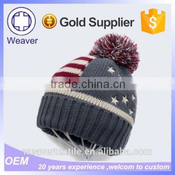 High Quality Strip Pom Pom Beanie Hat Winter Hat Knitted Slouch Custom Hat