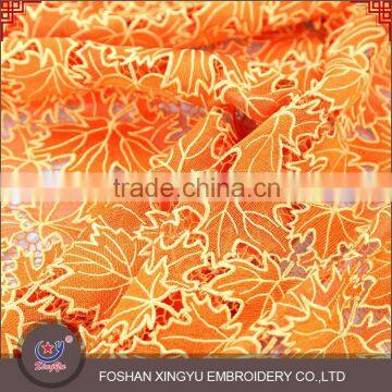Hot Sale Fashion Orange Maple Leaves Shape Chemical Lace Embroidery Fabric Wholesale