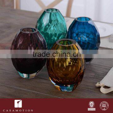 Casamotion Shiny Modern Small Diamond Blue Color Handmade Glass Vase