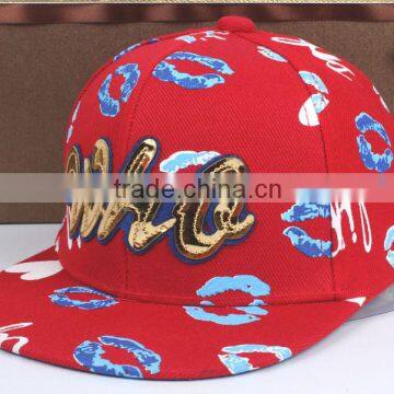 WHQ Embroidery Colorful Mouth Printing Flat Brim Boys Girls Kids Baseball Cap