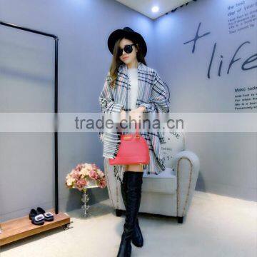 New Fashion Fringed Checked Plaid Acrylic Lady Poncho Shawl photo-2