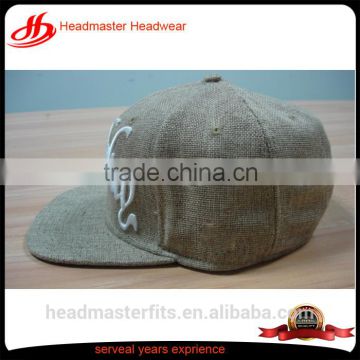 Custom logo embroidery linen hemp snapback hats with different types of snap back caps