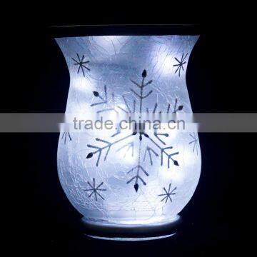 Home Decoration Crackle Glass Vase With Snow Painting