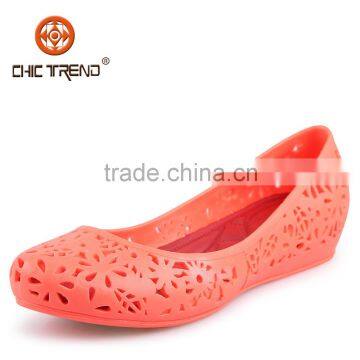 2015 sweet girl Hollowed causal wedge shoes Plastic Clear Jelly PVC Comfortablt Walking flat ballerina shoes for lady