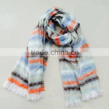 Acrylic yarn dyed ripple strip scarf with tassel for Korea