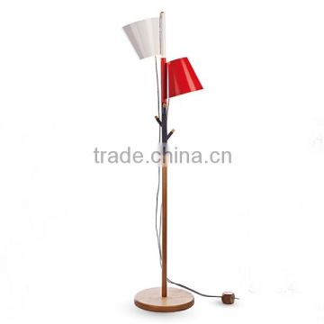 Unique home lighting products wood floor lamp with red and white lampshade