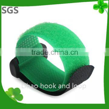 100% Nylon green color hook and loop strap with plastic buckle