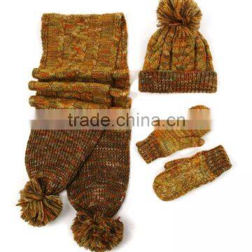 Winter Warm Cheap Cashmere Knitted Hat Scarf Glove Set photo-2