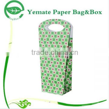 popular in market printed recycle foldable double paper gift wine bottle bag with die cut handle