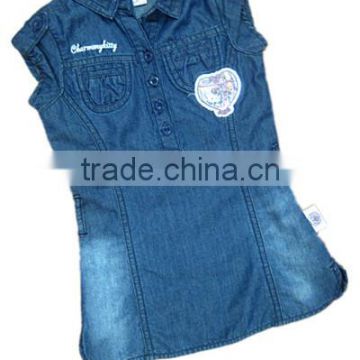 latest OEM designed kids clothes children girls denim blouse soft denim dress