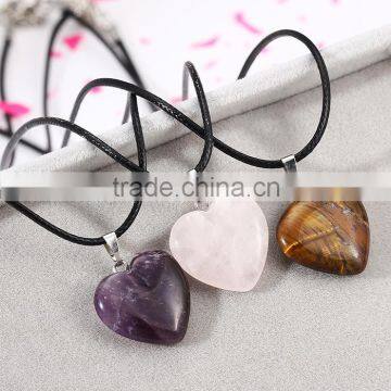 Simple women jewellery leather chain natural stone pendant heart necklace