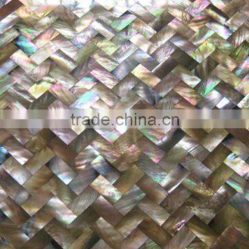 Brown lip seashell mosaic tile herringbone pattern