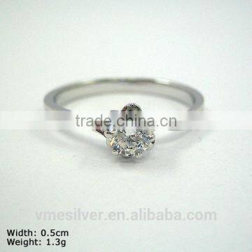 [RZD-0009] Flower Engagement Ring with Single CZ Stone in 925 Sterling Silver Jewelry