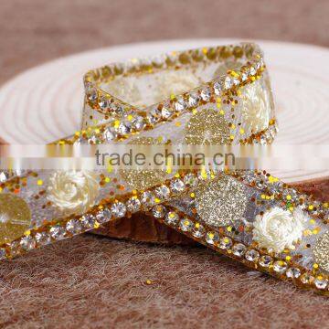 China Manufacture Sale Rhinestone Mesh Ribbon/Chian With Hotfix Glue photo-2