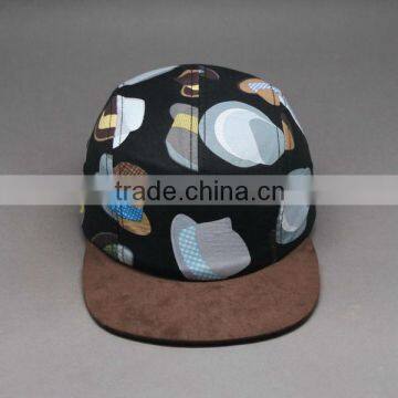 2015 DESIGN FLORAL FABRIC SUEDE BRIM 5 PANEL HAT WHOLESALE LOGO