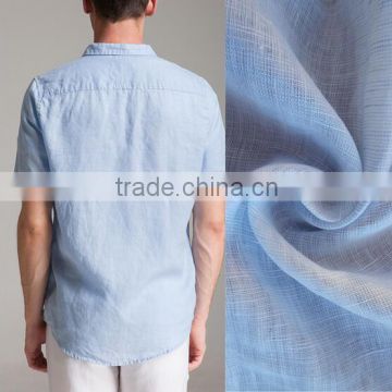 100% linen sky blue leisure shirt fabric