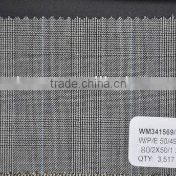 stock glen check designed poly wool suiting fabric, wool blended fabric