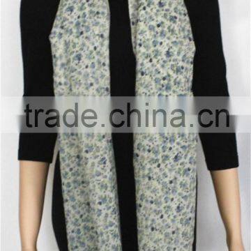 Blue Floral Printed Wool Scarf With Tassel photo-2